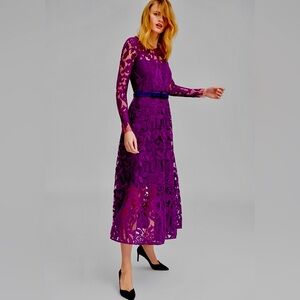 Riani Elegant Purple Lace Long Sleeve Midi Dress